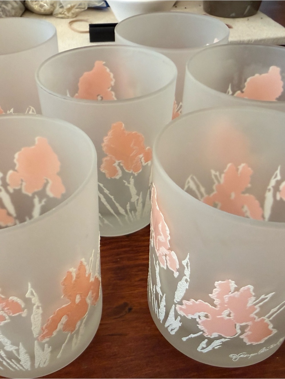 Georges Briard set of 6 frosted pink cocktail glasses